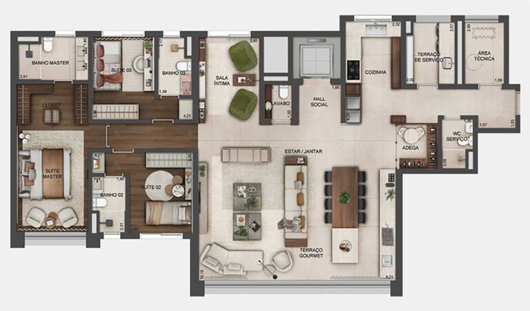 Planta de 180 m² - decorado